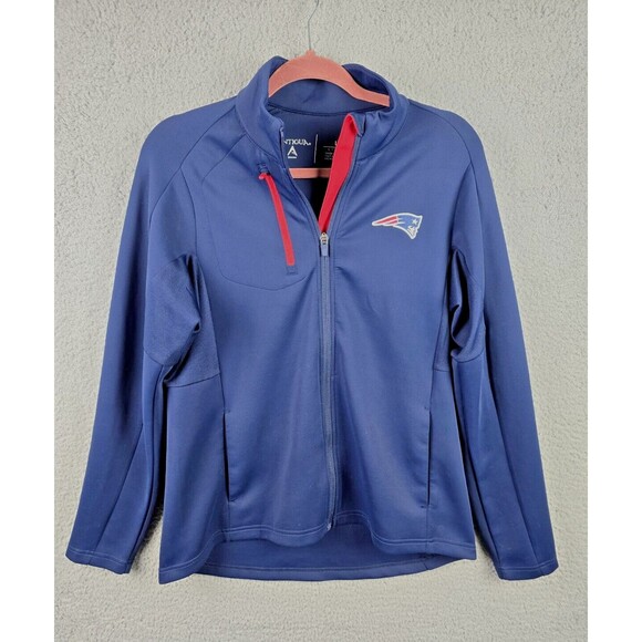 New England Patriots Antigua Jacket Womens Large  Navy Red Trim Full Zip - Picture 1 of 14